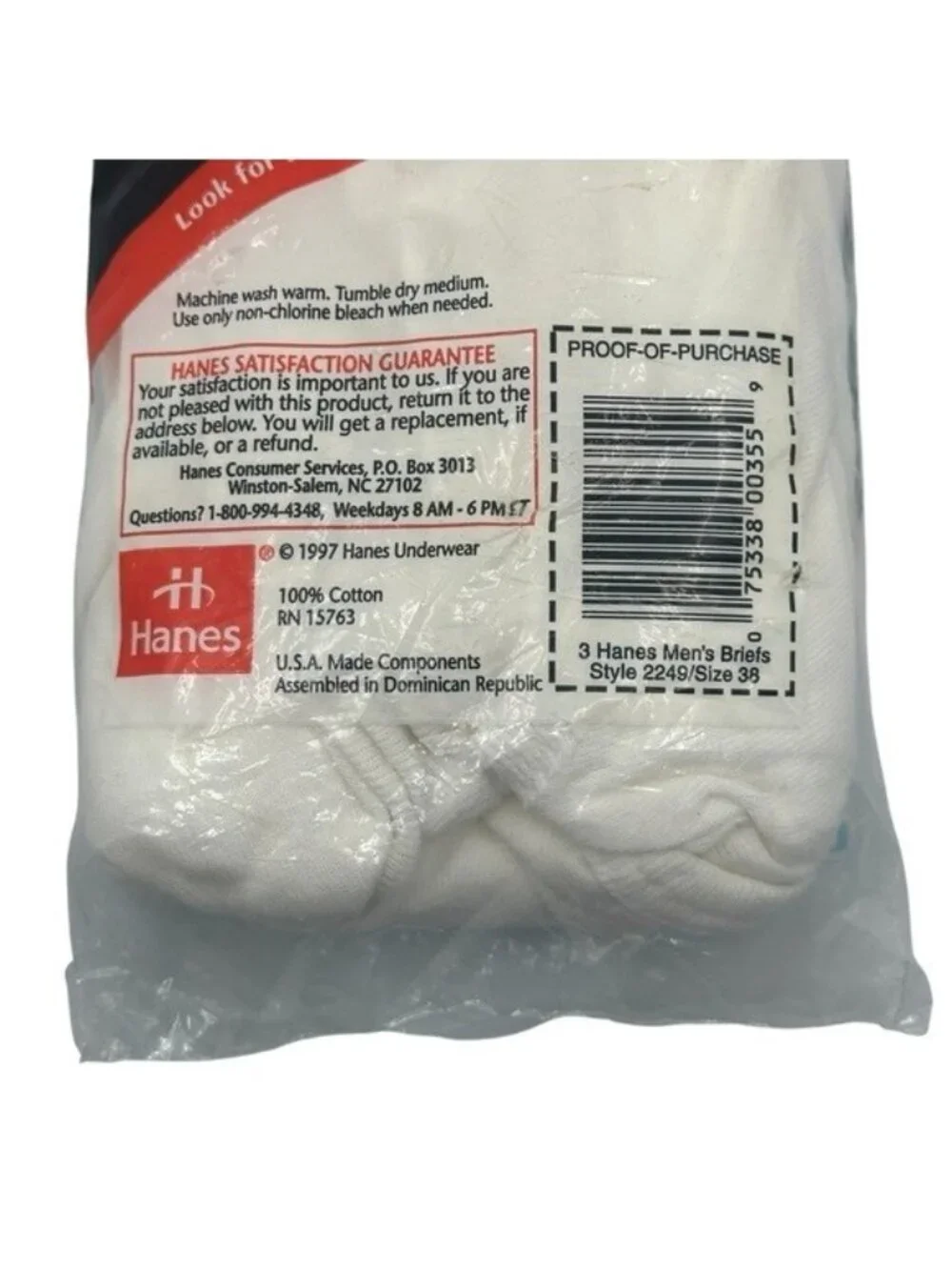 Hanes Mens 38 Briefs Underwear Vintage Sealed Cotton 90s Tighty Whitey Deadstock